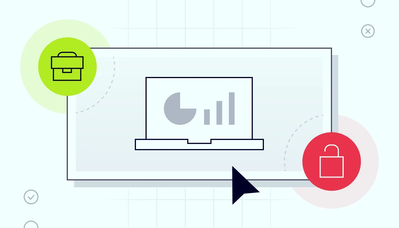 An illustration of a laptop with a briefcase icon and an unlocked padlock, representing the benefits and risks of BYOD trends.