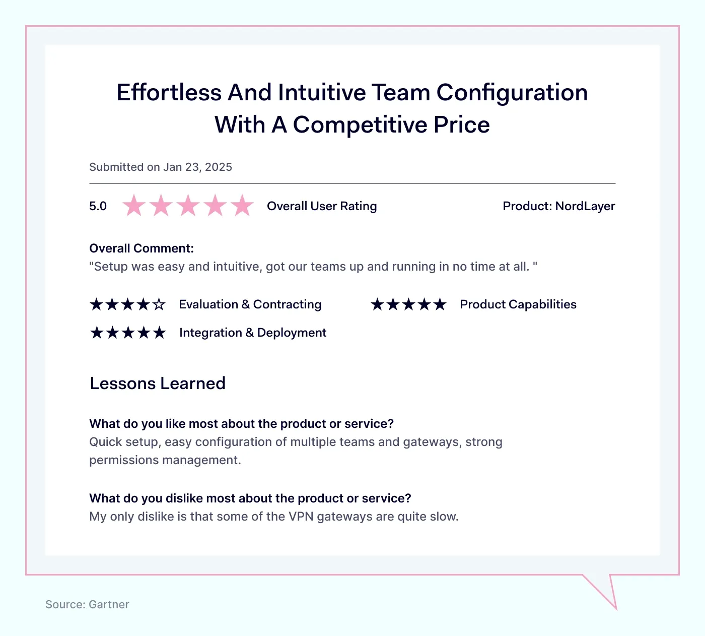 Overall Comment: "Setup was easy and intuitive, got our teams up and running in no time at all. "