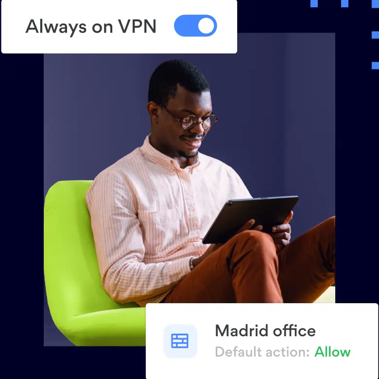 Man is happy to know that NordLayer helps to reduce risk of data breaches