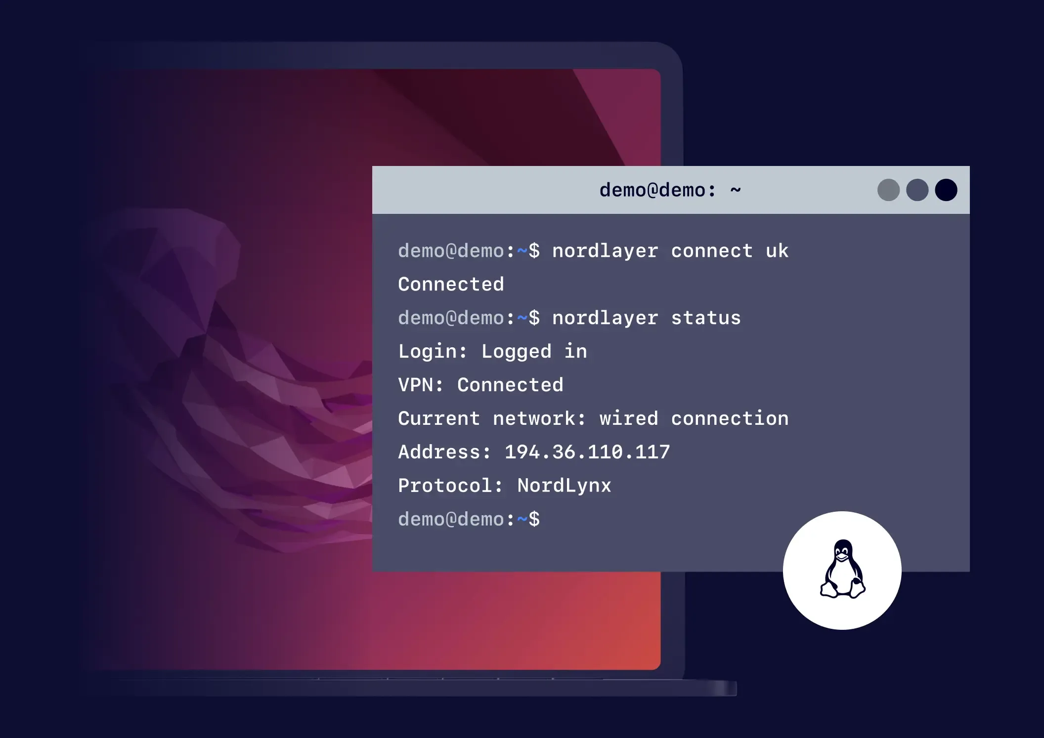 NordLayer app on Linux system