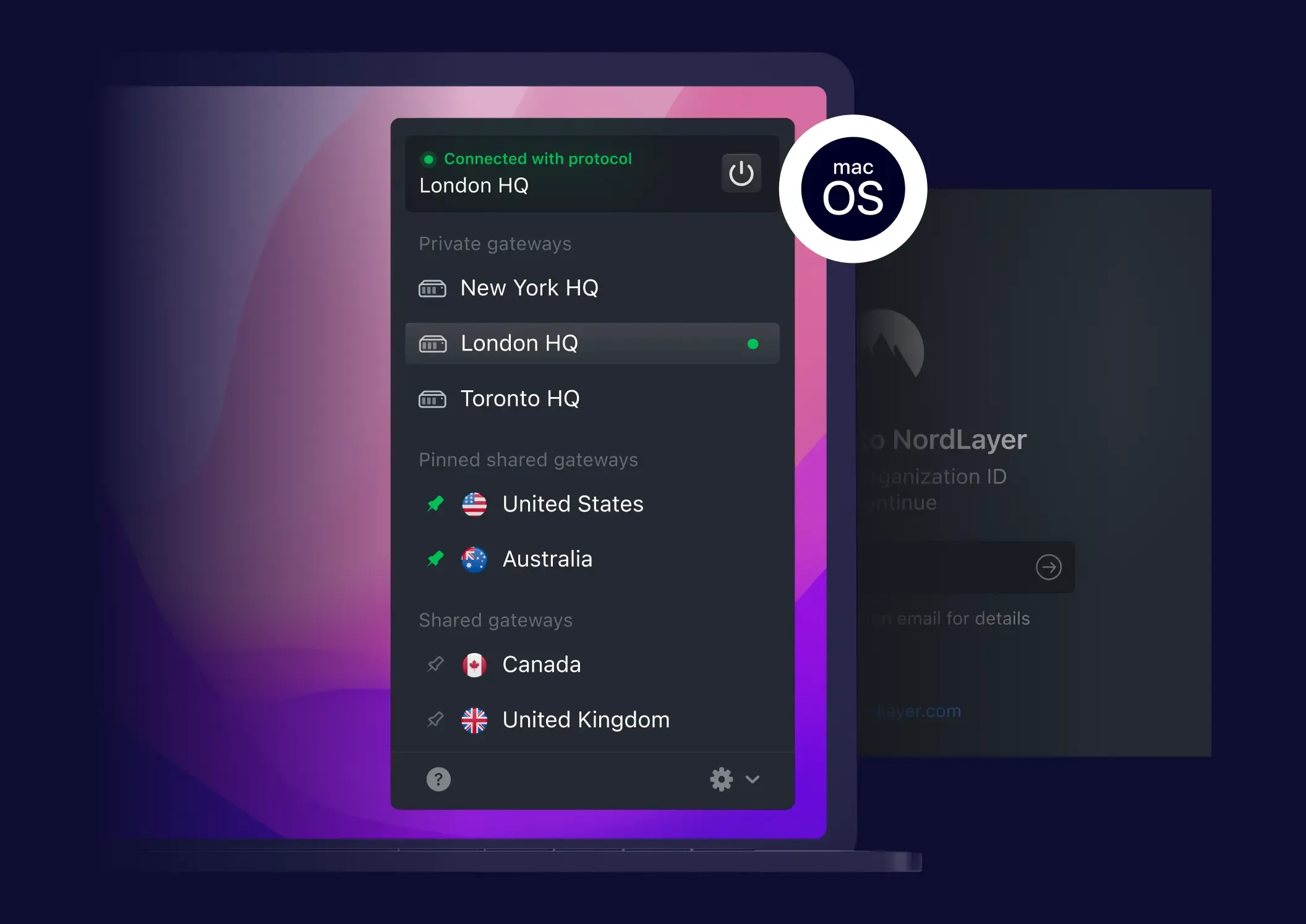 NordLayer app on macos system